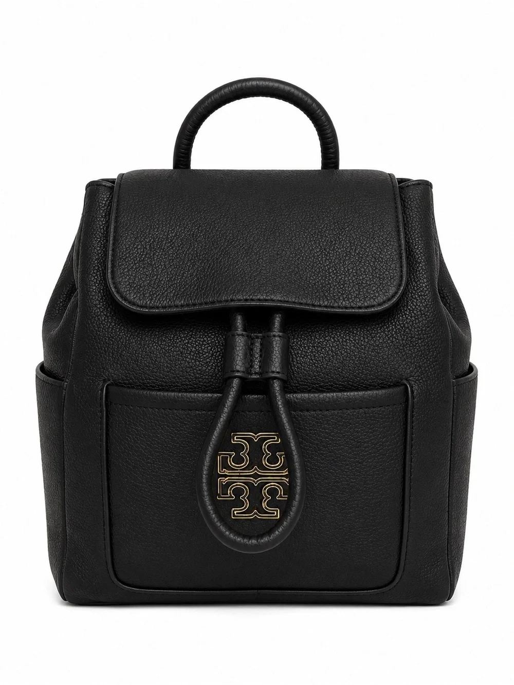 Tory Burch Black Leather Backpack Gold Logo Pebbled Convertible Bag